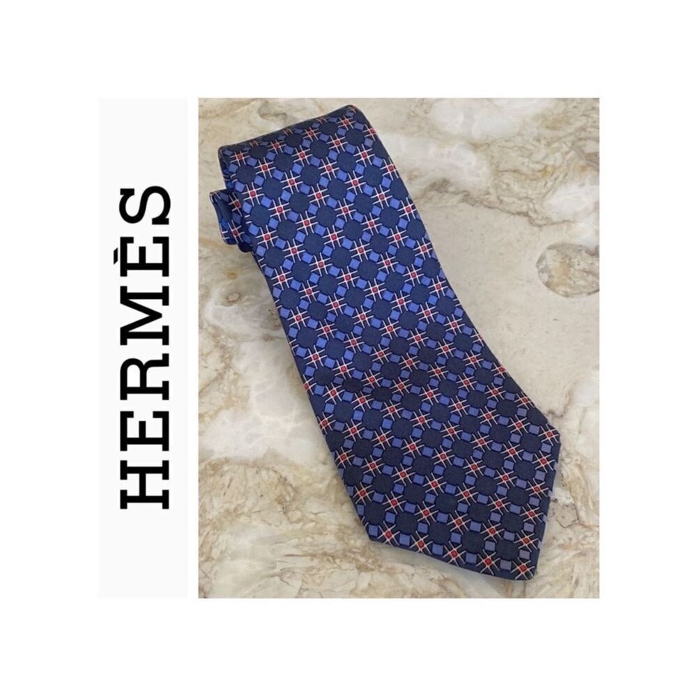 Hermes 100% Silk Geometric Pattern Tie